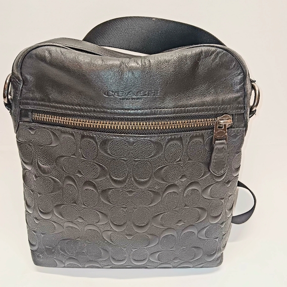 Coach F73338 Houston Flight Bag Black Embossed Signature Leather GUC - Picture 7 of 16